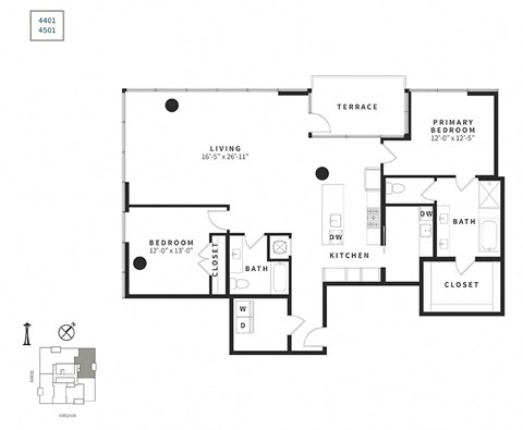 Floor plan for 2 beds, 2 baths, 1844 sqft
